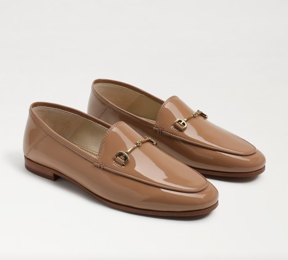 SAM EDELMAN Womens Loraine Loafers Size 7.5 Wide Beige Patent Leather NIB